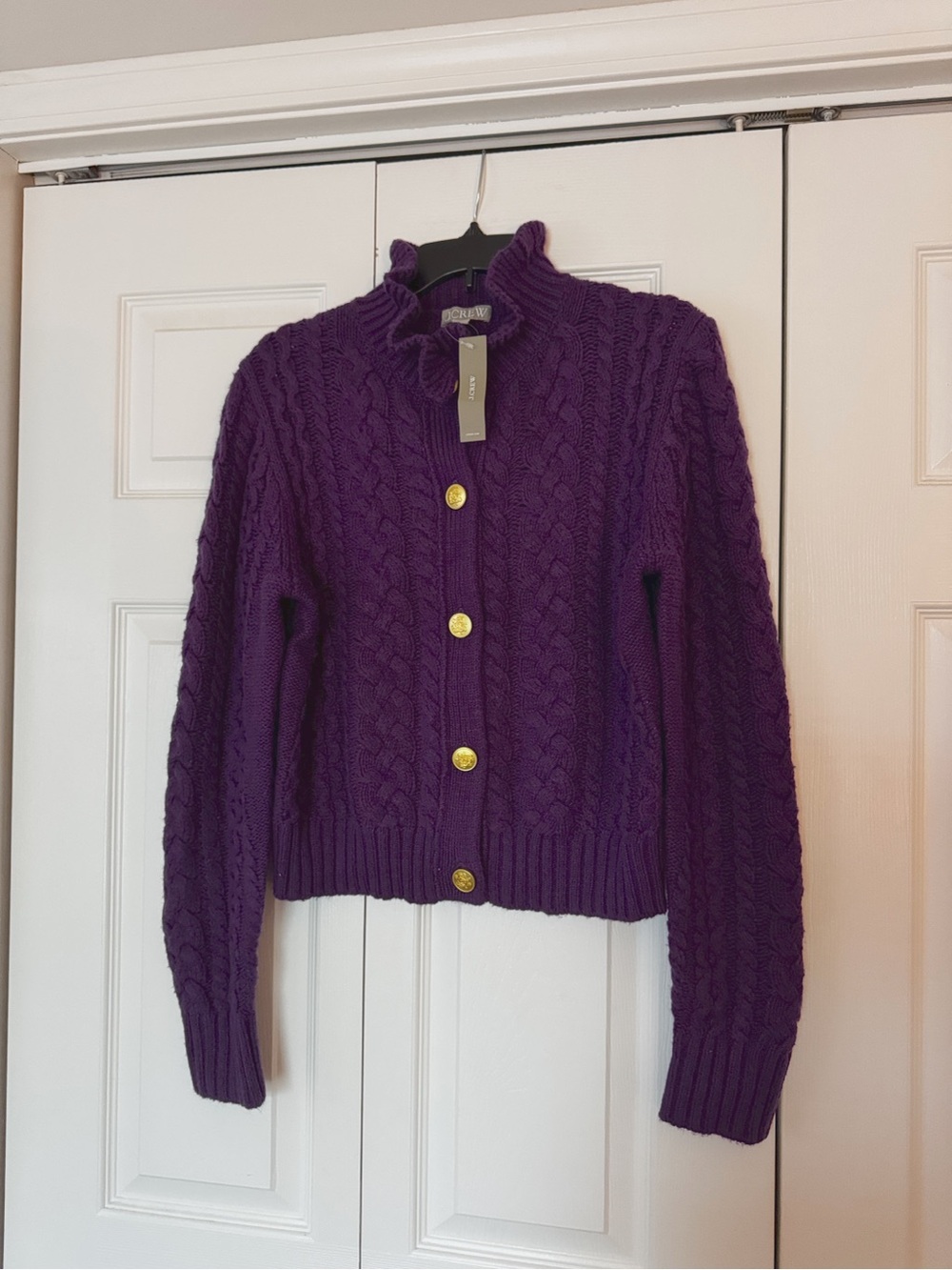 J. Crew Purple Cable-Knit Cardigan with Gold Buttons